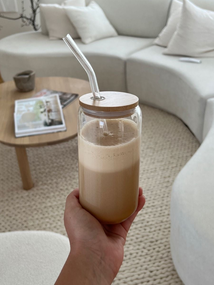 Glass mug bamboo lid