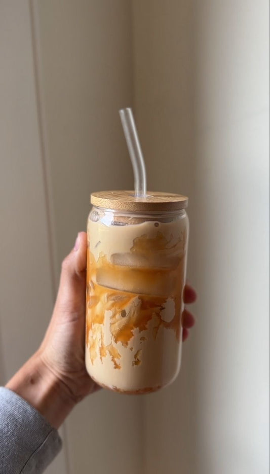 Glass mug bamboo lid